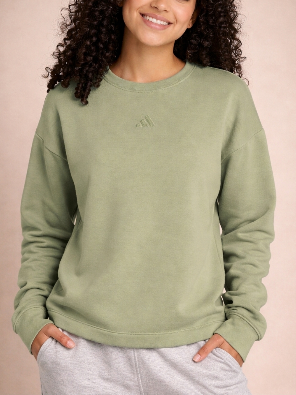 adidas ALL SZN Fleece Loose Crewneck Sweatshirt Tent Green Girls Large Gorpcore